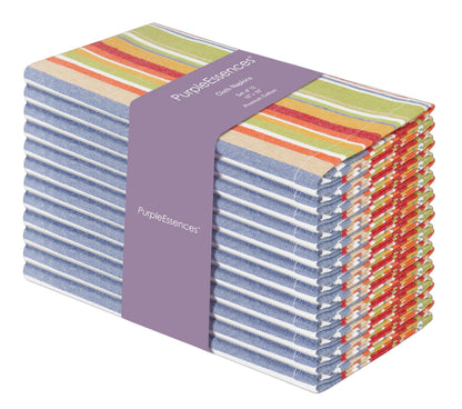 PurpleEssences Plain Striped Cloth Napkins - Set of 12-100% Cotton - 18 x 18 Inch - Spring Easter Summer and Perfect Everyday Use Dinner Napkin - Multi Color
