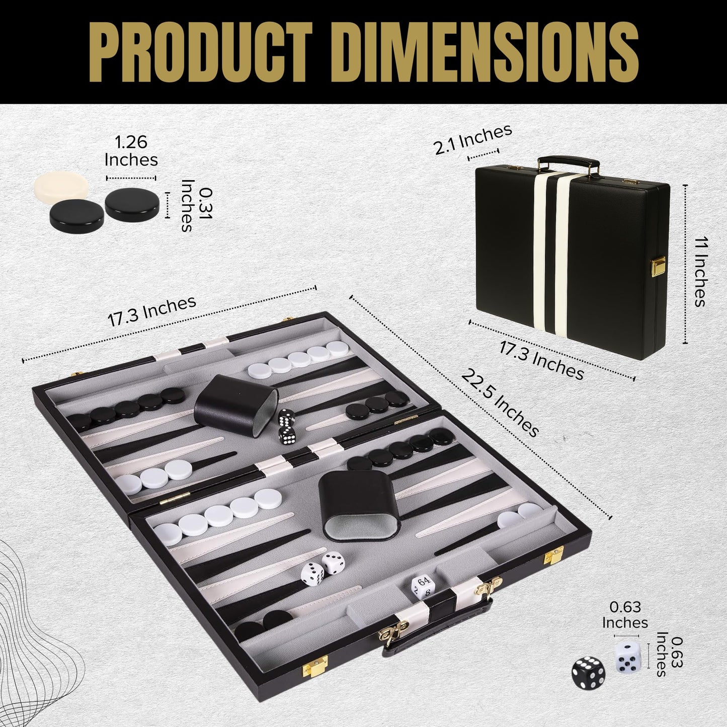 Crazy Games Premium 18 Inches Large Black - Backgammon Sets for Adults and Kids - Leatherette Back Gammon Board Game Set - Travel Backgammon Set Board Encased with Accessories