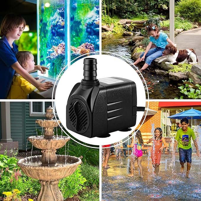 CWKJ Fountain Pump, 400GPH Submersible , Durable 25W Outdoor Water Pump with 6.5ft Power Cord, 3 Nozzles for Aquarium, Pond, Fish Tank, Water Pump Hydroponics, Backyard Fountain