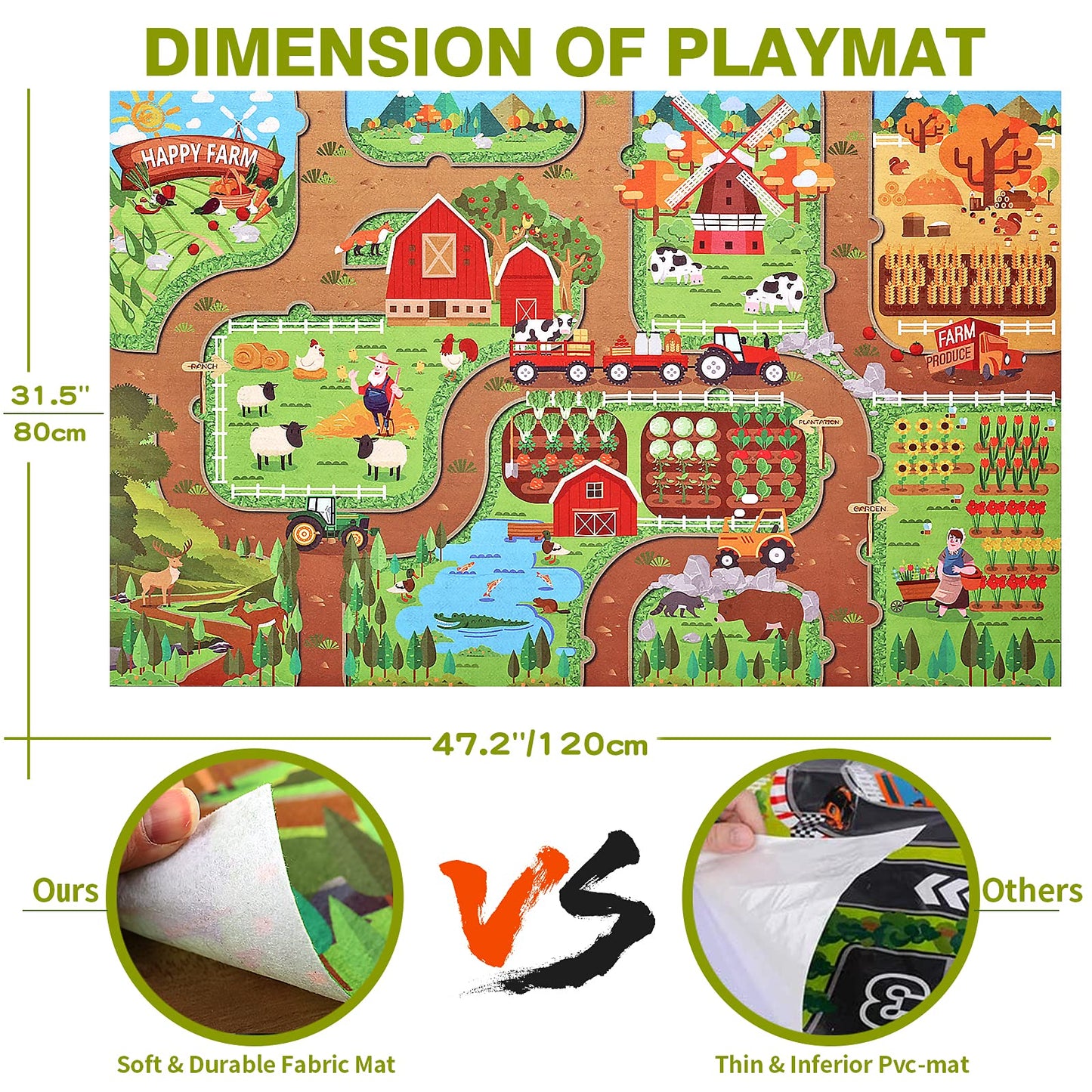 Oriate Farm Tractor Toys Vehicle with Animals & Activity Play Mat, 38Pcs Educational Realistic Kid's DIY Diecast Set, Kids Tractors Trailer Sprayer Cow Animal Toy Birthday Gift