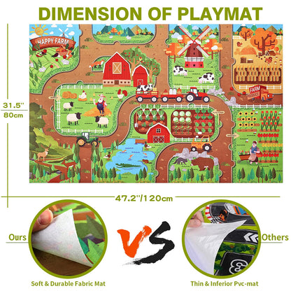 Oriate Farm Tractor Set 34 Piece Die Cast Vehicle Value Playset, Large Size 4.8" Tractors Toy Kids Birthday Gift, Farm Play Mat Tractors Animals Trailer Toys, Farm Equipment Accessories