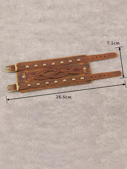 Jeilwiy Leather Cuff Bracelet for Men Multi Strap Leather Bracelet Mens Leather Wristband Brown Wrist Wrap Bracelet Wide Nordic Viking Bracelet