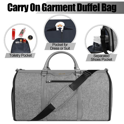 Garment Bag for Travel, Convertible Carry-On Duffel with Shoe Compartment, Waterproof & Wrinkle-Free Suit Carrier for Business Trips & Weekend Getaways, Foldable & Lightweight