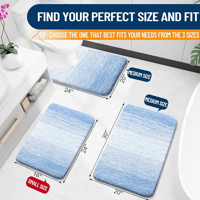 OLANLY Small Bathroom Rugs Mat 24x16, Extra Soft Absorbent Microfiber Bath Rugs, Rubber Backing, Quick Dry, Washable Bath Mats for Bathroom Floor, Tub and Shower, Home Decor Accessories, Light Blue