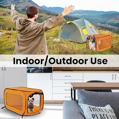 Beatrice Home Fashions Portable, Collapsible, Pop Up Kennel Travel Cat and Dog Crate, 32.5" L x 19.5" W x 19.5" H, Orange