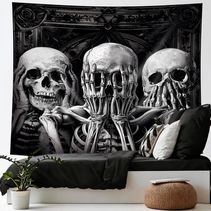 Mitpok Gothic Skull Tapestry Large Spooky Black Skeleton Goth Witchy Vinatge Funny Hilarious Cool Unique Wall Decor 71Hx91W Inch Halloween Wall Art Hanging Bedroom Living Room Dorm Wall Home Decor