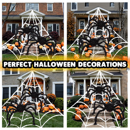ArtCreativity Giant Spider Halloween Decorations, Includes Two 24" Spiders and a 16.4' Spider Web, Outdoor Spider Web Decoration with 2 Giant Spiders, Outdoor Halloween Decorations for Haunted House