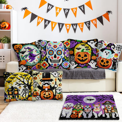 veirousa Halloween Jack O Lantern Latch Hook Kits for Adults Kids Beginners DIY Latch Hook Rug Kit Pre-Printed Hook and Latch Carpet Making Kits Cross-Stitch Wall Hanging Crochet Set 15x20 Inch