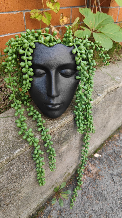Ceramic Female Form Face Vase - Modern Sculpture Planter Pot, Human Face Shaped Vase, Wall Hanging Plant Pot with Drainage for Home Decor Centerpieces, Office or Outdoor Hanging Decor