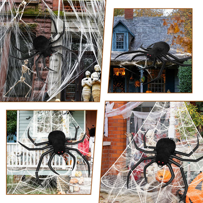 Halloween Decorations Spider Web, 40'' Inflatables Giant Spider + 200'' Triangular Giant Spider Web + 20G Spider Web, Scary Hairy Fake Halloween Spiders Props for Indoor Outdoor Party Halloween Yard.