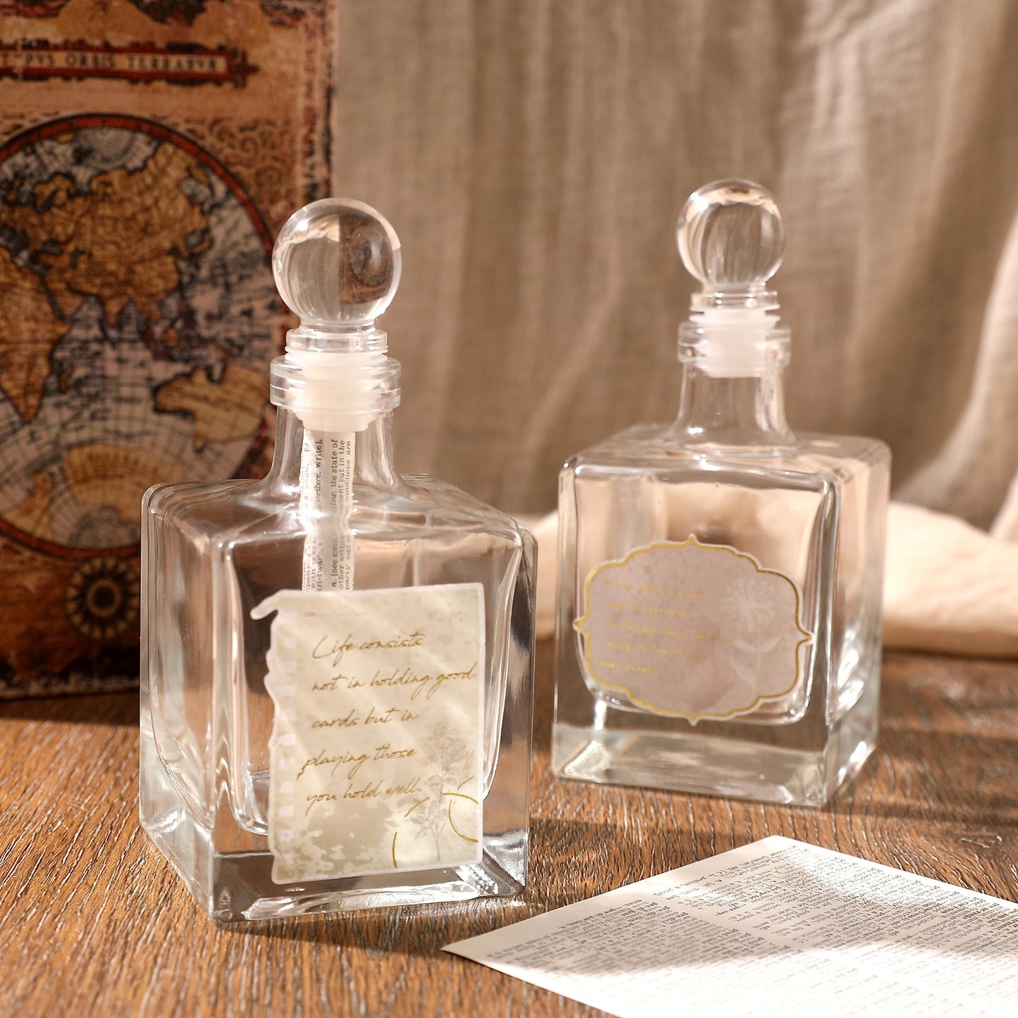 Magic Season Decorative Glass Bottle - 7 fl oz. Square Bottle (1 Set w/Glass Stopper)