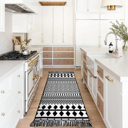IOHOUZE Kitchen Hallway Runner Rug -2'x6' Boho Black White Entryway Runner Rugs for Halloween Decor/Fall Decor, Woven Indoor Outdoor Carpet Rugs, Washable Rag Rug for Bedroom/Bathroom/Laundry Room