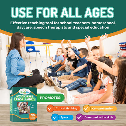 50 Action Verbs Flash Cards - Vocabulary Builder for Speech Therapy, ESL & Homeschooling | Realistic Diverse Pictures for Kids & Adults with Autism, Dementia, Aphasia, SLP | Educational Learning Cards