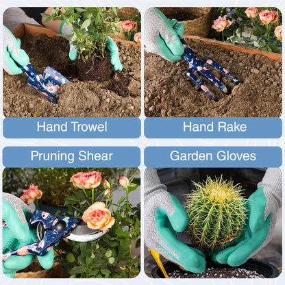 WORKPRO 5PCS Garden Tool Set, Aluminum Heavy Duty Gardening Tool Set with Garden Tool Bag, Outdoor Garden Hand Tools, Blue Insect and Flower