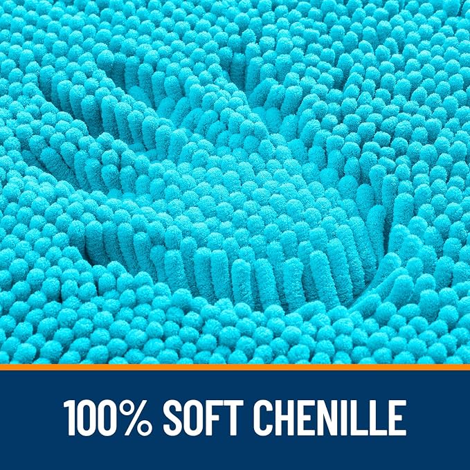 OLANLY Toilet Rugs U-Shaped 20x20, Extra Soft Absorbent Chenille Contour Bathroom Rugs for Toilet, Dry Quickly, Machine Washable, Non-Slip Bath Mat, Aqua Sky