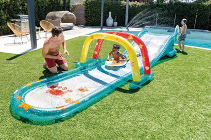 INTEX Inflatable Surfing Fun Slide: Includes Two Inflatable Surf Riders – Built-in Water Sprayer – 221" x 54" x 39" – Ages 6+
