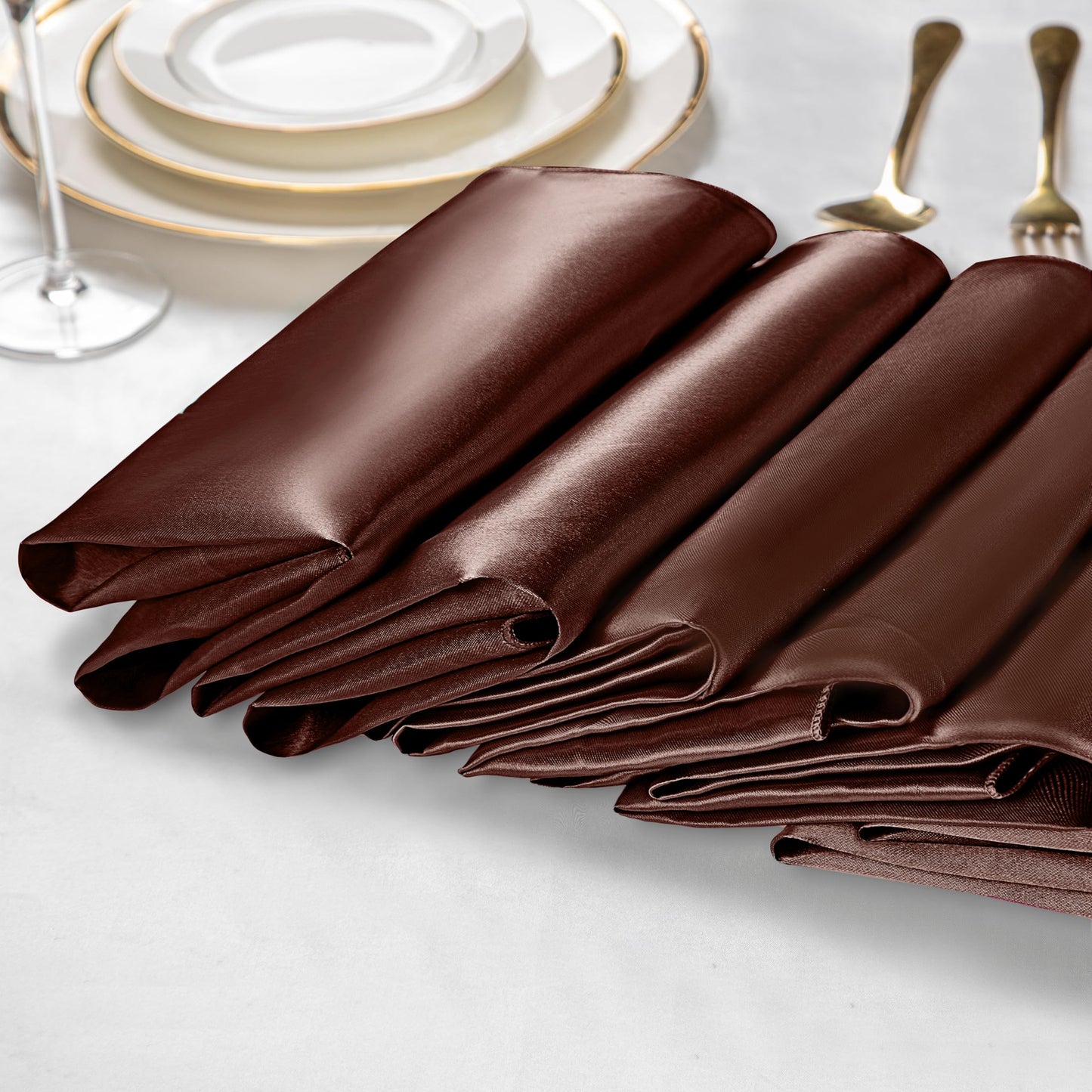 VACVELT 50 Pack Chocolate Brown Satin Napkins 20x20 Inch Wedding Decorative Dinner Square Table Napkins for Restaurant Graduation Party