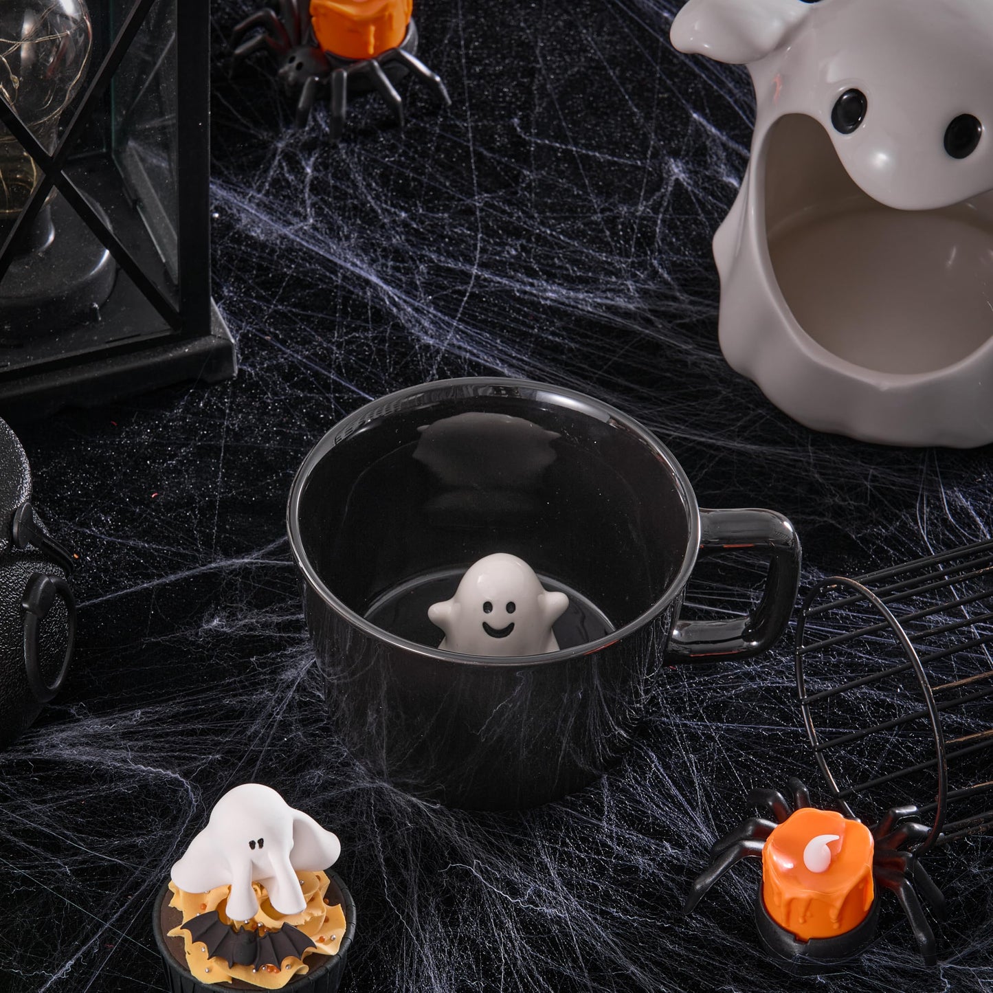 Bico White Ghost Large Ceramic Halloween Surprise Mug, for Coffee, Milk, Hot Chocolate, Halloween Decoration, Day of The Dead Decor