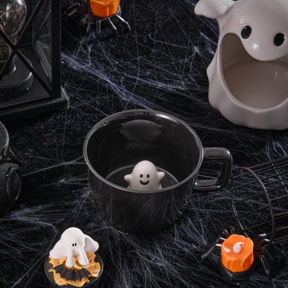 Bico White Ghost Large Ceramic Halloween Surprise Mug, for Coffee, Milk, Hot Chocolate, Halloween Decoration, Day of The Dead Decor