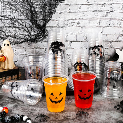 Pumpkin Face Plastic Cups Halloween Scary Disposable Party Cup Jack O Lantern 12oz Clear Cups for Candy Beverage Snacks October Trick or Treat Party Supplies (50)