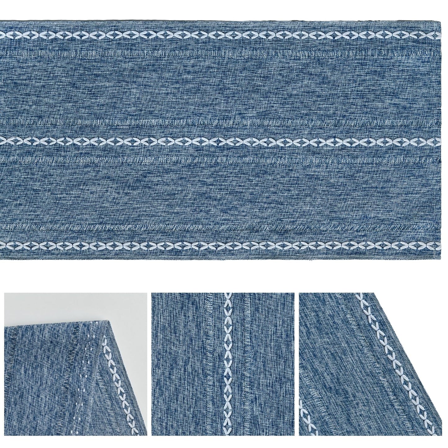 Artoid Mode Blue Rustic Cotton Linen Table Runner, Seasonal Embroidered Hollow Kitchen Dining Table Decoration for Home Party Decor 13x72 Inch