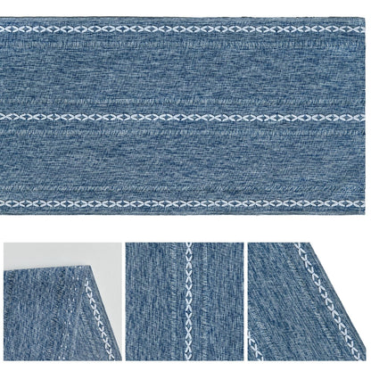 Artoid Mode Blue Rustic Cotton Linen Table Runner, Seasonal Embroidered Hollow Kitchen Dining Table Decoration for Home Party Decor 13x72 Inch