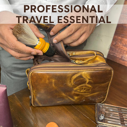 RUSTIC TOWN Leather Toiletry Bag - Men Shaving Ditty Kit - Women Cosmetic Bag Makeup Organizer for Travel Size Toiletries