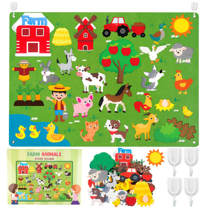 WATINC Farm Animals Felt Board Set for Toddlers - 38Pcs 3.5Ft Preschool Flannel Barnyard Storytelling, Learning Toy for Classroom Homeschool