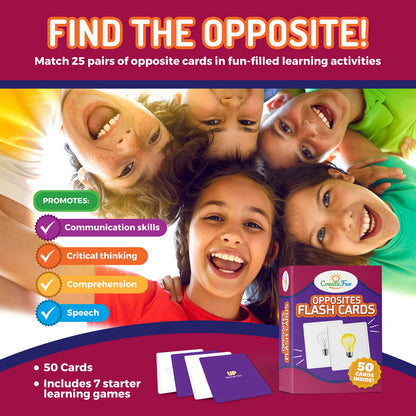 Opposites Flash Cards for Kids & Adults – 50 Realistic Matching Picture Cards for Speech Therapy, Dementia Activities, ESL, Autism Learning, Memory & Language Development, Classroom & Home Use