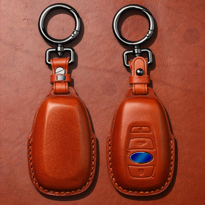Tukellen Compatible with Subaru Leather Key Fob Cover with Keychain Fit For WRX Outback Ascent Forester Crosstrek Legacy Impreza Smart Remote, Genuine Leather Case-Brown