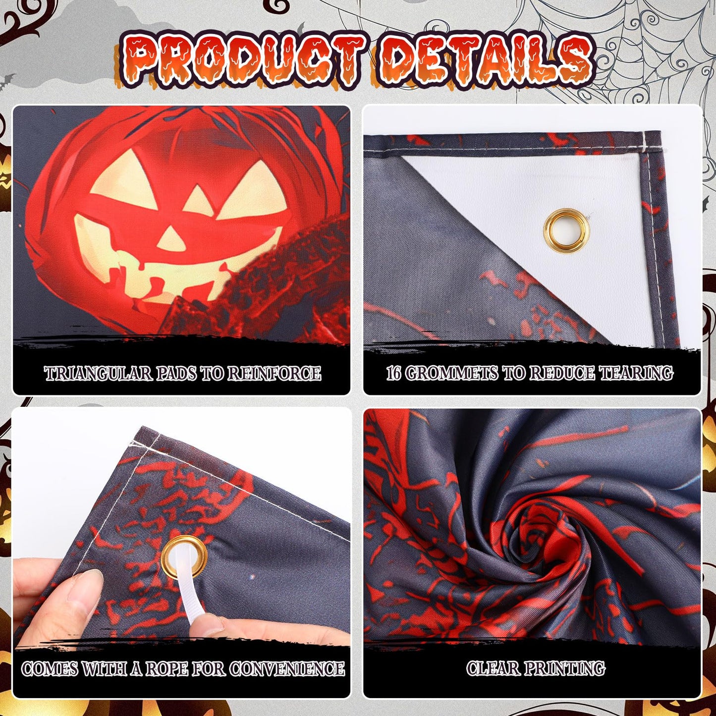 Remagr 7 x 16 ft Halloween Garage Door Banner Large Halloween Hanging Backdrop Door Cover Gloomy Skull Garage Wall Decoration Backdrop Mural for Party Wall Window Yard Outdoor Holiday (Spooky)