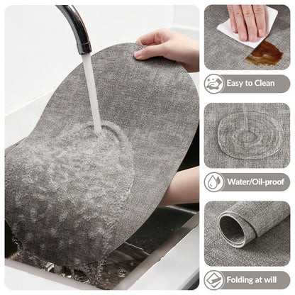 homing Placemats Set of 6, Heat Resistant Oval Faux Leather Place Mats 11.8 x 17 Inch, Waterproof Wipeable Reversible PU Placemat for Kitchen Dining Table, Indoor & Outdoor, Light Grey
