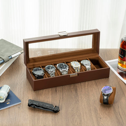 ProCase Watch Box, Fathers Day Gift for Dad, 6 Slot Mens Watch Case, Watch Storage Holder Organizer, Watch Display Case with Glass Lid, Anniversary Birthday Gifts -6 Slot, Espresso