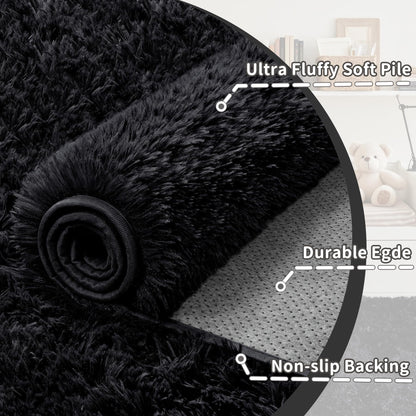 6x9 Area Rug for Living Room: Ultra Soft Fluffy Rug Modern Large Thicked Shag Rug for Bedroom Non Slip Indoor Fuzzy Carpets for Girls Kids Room Nursery Dorm Home Decor Black