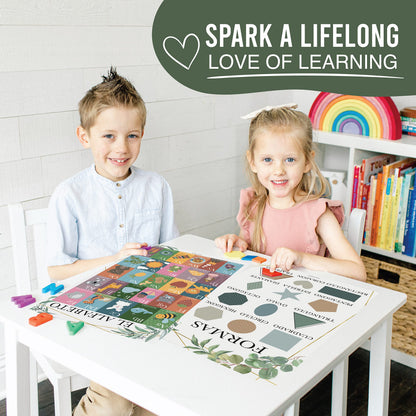Hadley Designs Spanish Posters for Classroom - 12 Bilingual Educational Posters for Spanish Classroom Decorations Must Haves, Calendario y Alfabeto en Español Para la Pared, Greenery Teacher Supplies