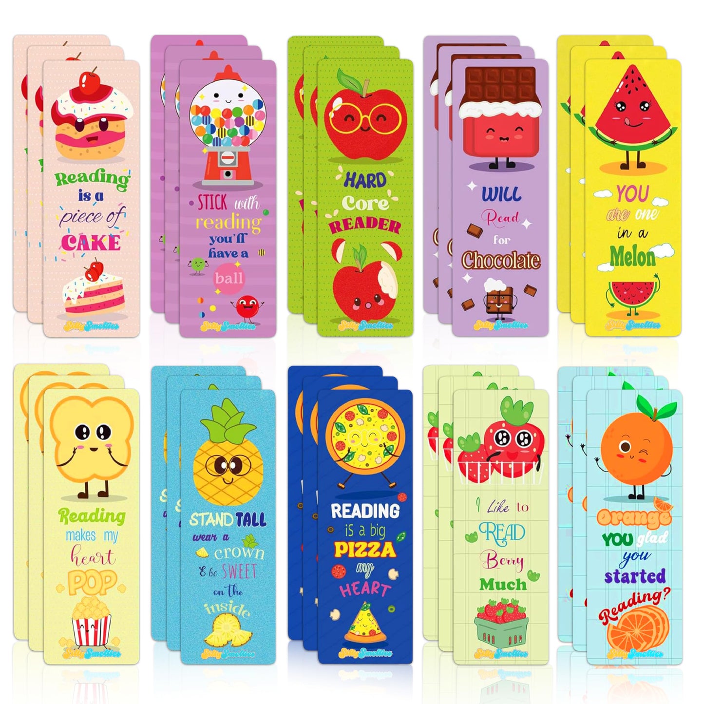 SillySmellies Large Sized Scratch and Sniff Scented Bookmarks, 10 Styles – Fun Smelly Bookmarks for Kids, Teachers, Reading Rewards, Classroom Incentives, & Party Favors (Teacher Pack, 60 Pieces)