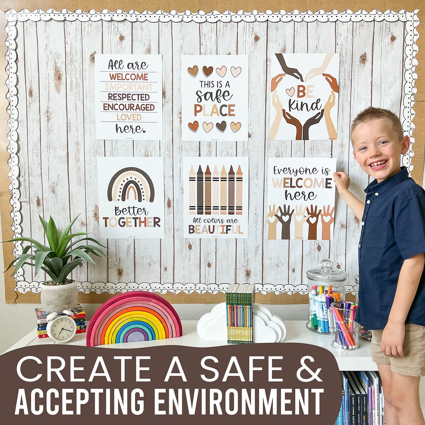 Hadley Designs Diversity Posters For Classroom Elementary –6 Inclusive Everyone Is Welcome Classroom Decor, Safe Space Sign Preschool Kindness Posters For Classrooms, Neutral Multicultural Poster