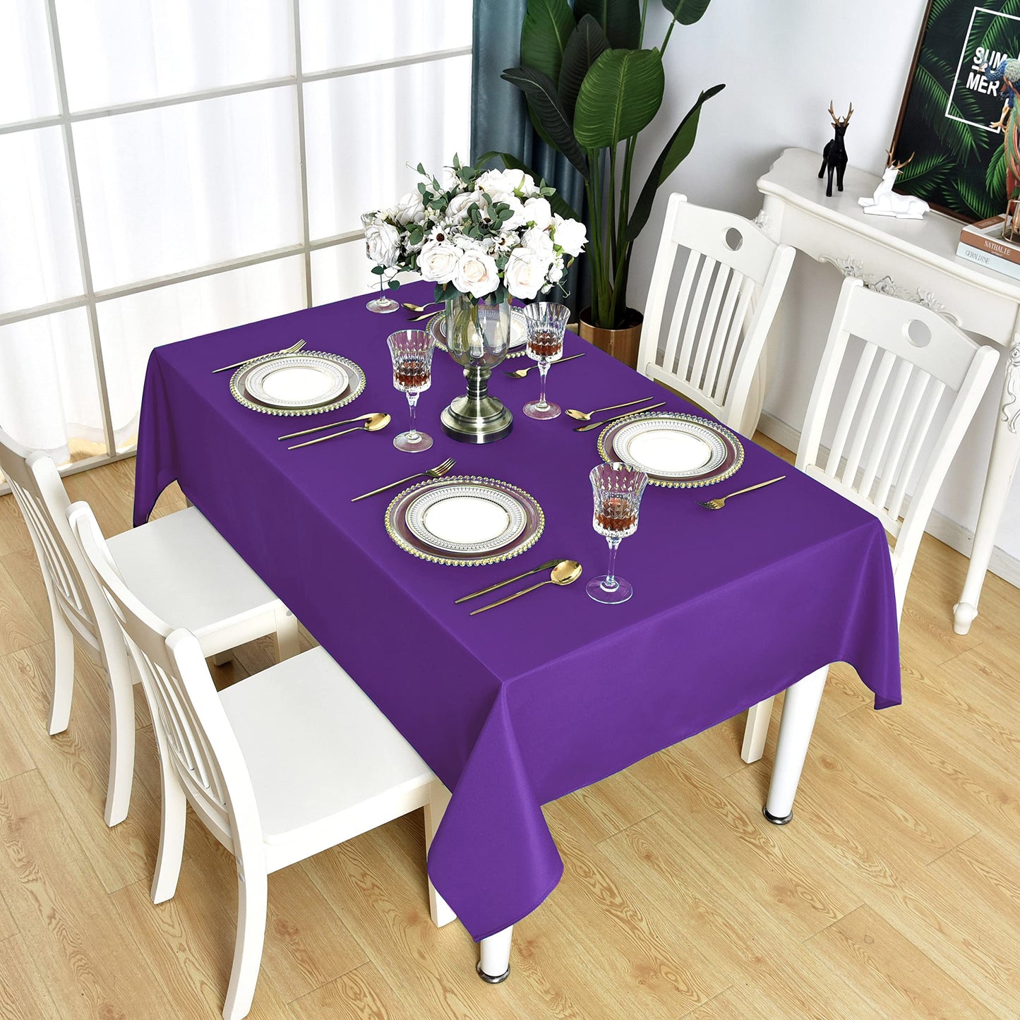 KAIPHO Purple Rectangle Tablecloth Waterproof Stain Resistant Wrinkle Free Table Cloth 210GSM Polyester Wipeable Table Cover for Party, Banquet, Indoor and Outdoor - Rectangular/Oblong, 60 x 84 inch