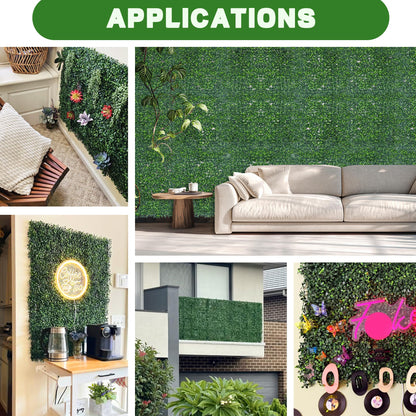 ODTORY Artificial Grass Wall Panels, 24 x 16 in 24P (64 sqft) UV-Resistant Faux Boxwood Vine Privacy Screen, Greenery Fence Cover for Balcony, Backyard, Garden and Indoor Outdoor Home Decor