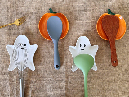 Ceramic Spoon Rest for Stove Top, Halloween Pumpkin Cute Spoon Rest for Kitchen Counter, Cooking Spoon Holder for Kitchen Counter, Utensil Rest Spatula Rest Ladle Holder Tong Rest (Orange)