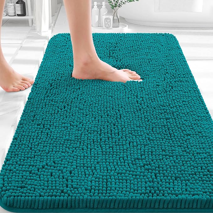 OLANLY Bathroom Rugs 30x18, Extra Soft Absorbent Chenille Bath Rugs, Rubber Backing Quick Dry, Machine Washable Bath Mats for Bathroom Floor, Tub and Shower, Home Decor Accessories, Deep Lake