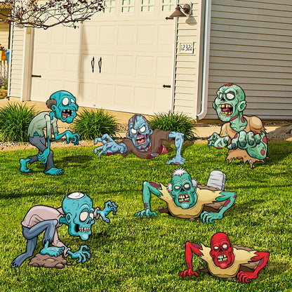 6 Pack Halloween Scary Zombie Monster Yard Signs with Stakes Sturdy Corrugated Yard Decorations Cartoon Props for Zombie Lawn Patio Decor Halloween Skeleton Garden Outdoor Party Decorations