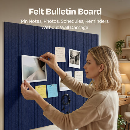 Ekkogo X-Large Cork Board Alternative 12-Pack Felt Bulletin Board Thick and Decorative Pin Board for Home Office Walls 47.24 x 35.43 Inches with 72 Adhesive Tabs - [Denim Blue]