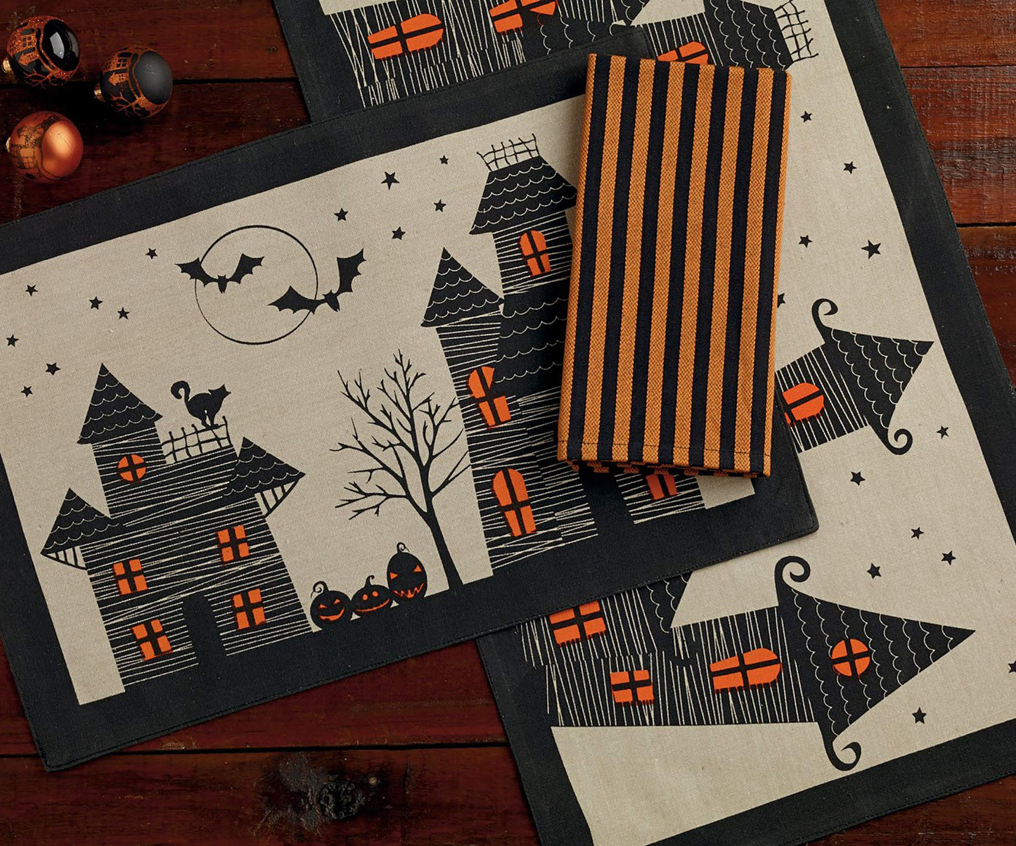 DII Halloween Party Tabletop Decor, Reusable & Machine Washable Cotton Fabric, Table Runner, 14x72, Creepy Haunted House