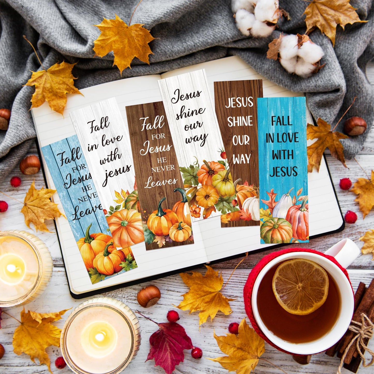 TICIAGA Fall Pumpkin Bible Bookmarks - 120Pcs Fall for Jesus He Never Leaves Religious Bible Verse Bookmarks, Autumn Pumpkins Page Marker for Book Lovers, Christian Church Giveaways for Sunday School