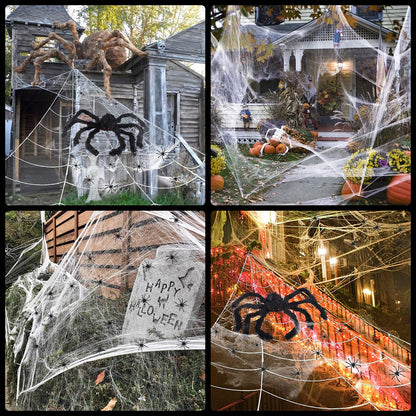 Halloween Decorations - 295" Halloween Spider Web Decorations Outdoor + 59" Giant Fake Spider with Triangular Huge Spiders Web - Scary Decor Clearance for Yard, Patio, Garden, Haunted House Décor