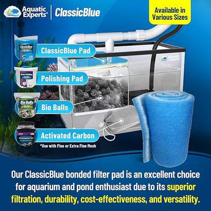 Aquatic Experts Classic Bonded Aquarium Filter Pad -12 Inches by 12 Feet by .75 Inch - Blue and White Filter Media Pad Bulk - Replacement Filter Rolls of Prefilter Floss - Made in USA