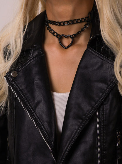 Sacina Goth Heart Chain Choker Necklace, PU Leather Choker, Gothic Punk Grunge Emo Necklace, Halloween Christmas Jewelry Gift for Women, Men