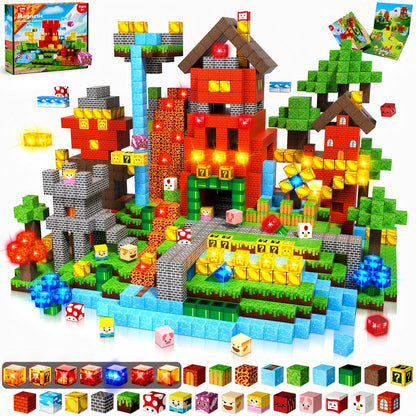 Magnetic Blocks with Light Blocks - 200PCS Magnetic Blocks for Kids Ages 4 5 6 7 8+, Magnetic Building Blocks, STEM Montessori Sensory Toys for Kids, Birthday Gifts for 8-12 Years Old Boys Girls