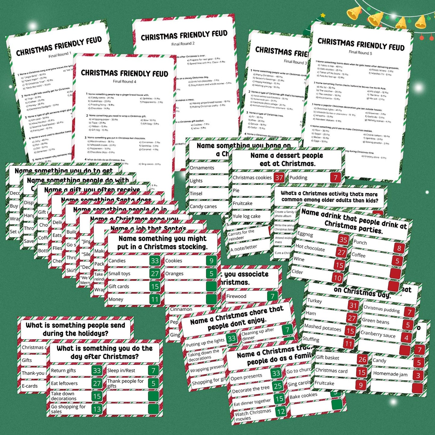Humyoun Christmas Friendly Feud Game with 2 Answer Buzzers, Holiday Feud Cards for Family Game Night Fun Trivia Quiz for Xmas Party Office Class Groups Team Building